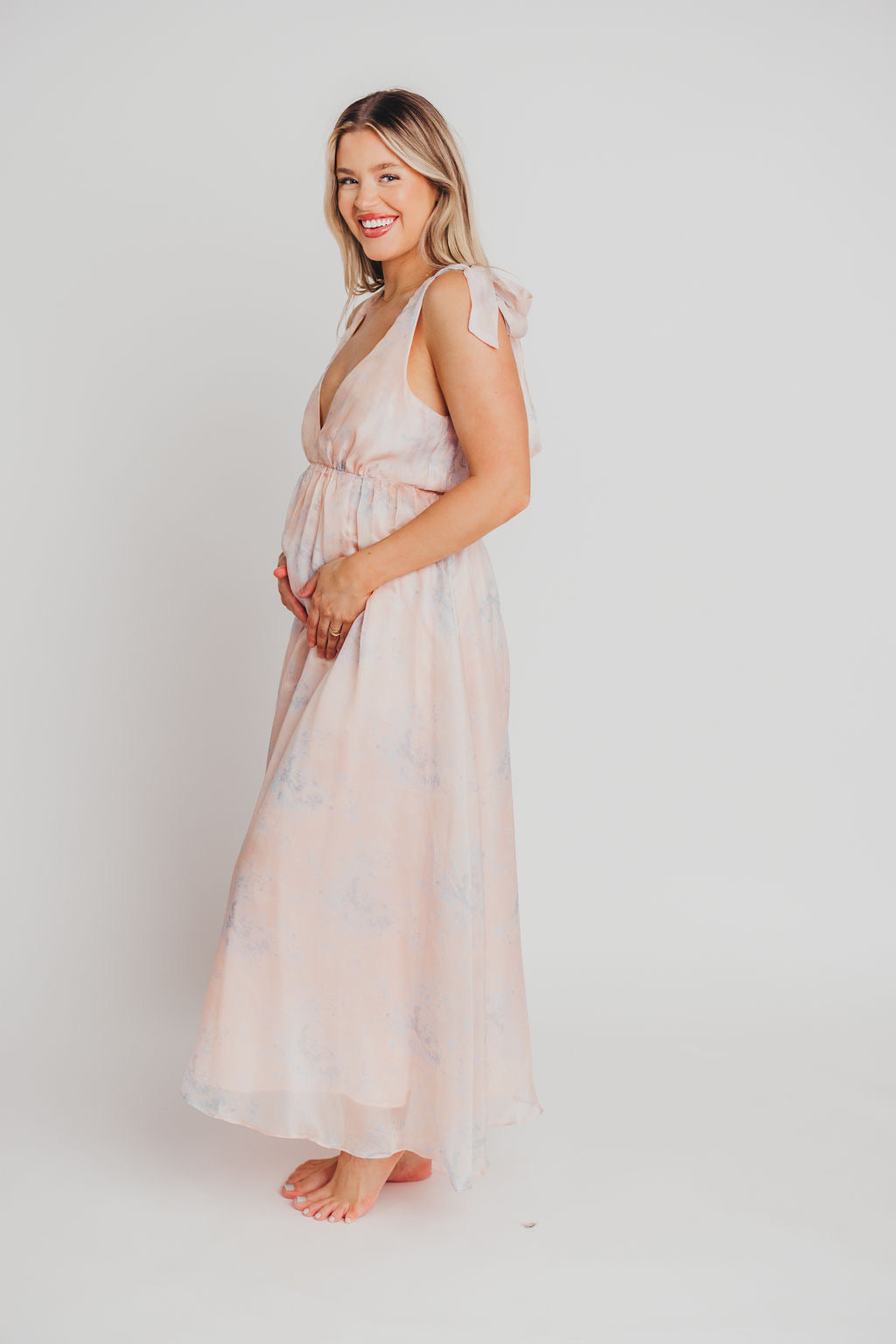 Viola V-Neck Maxi Dress in Blush - Bump Friendly