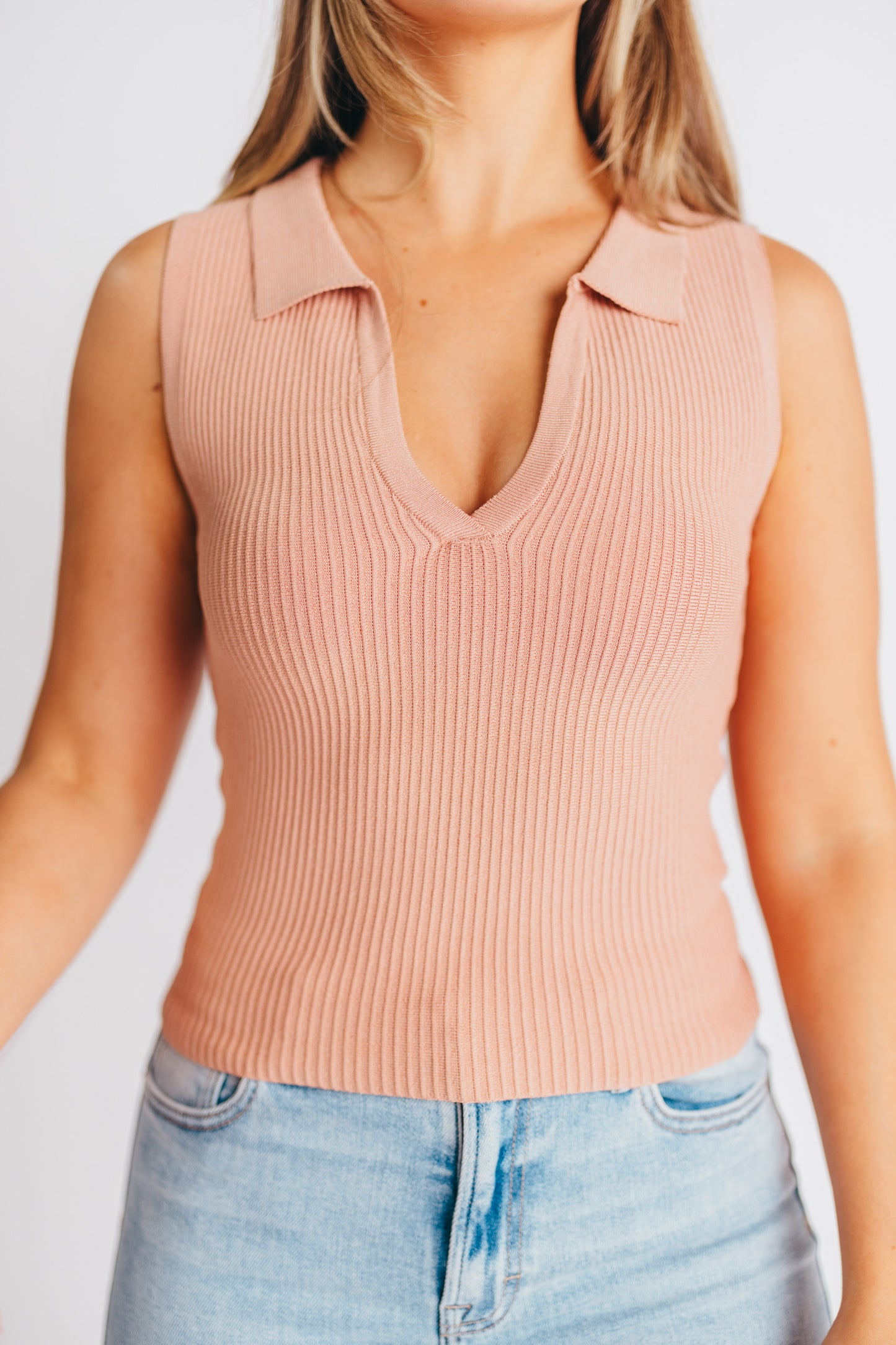 Darcy Collared V-Neck Tank in Mauve