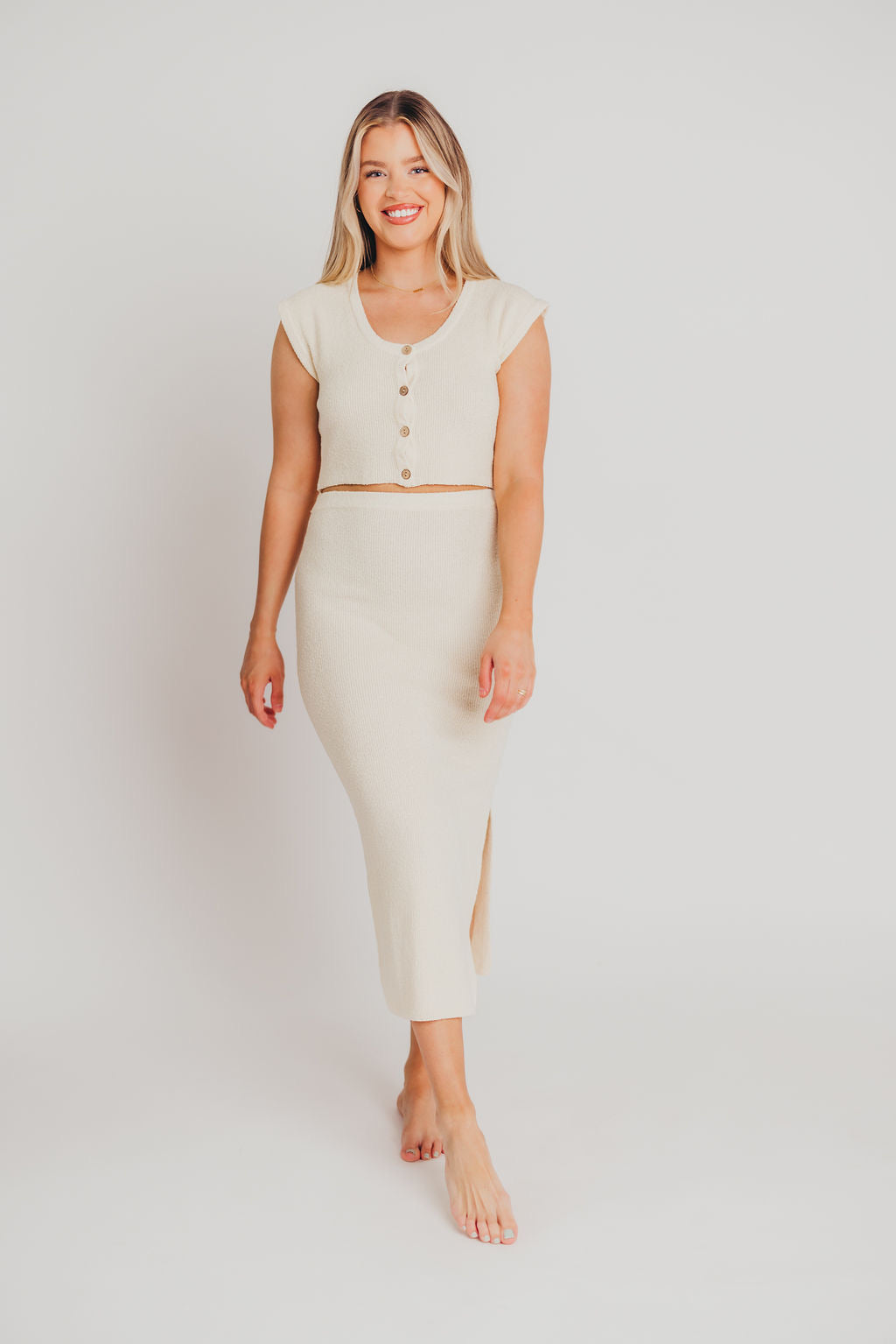 Mila Textured Button Top and Skirt Set - Bump Friendly