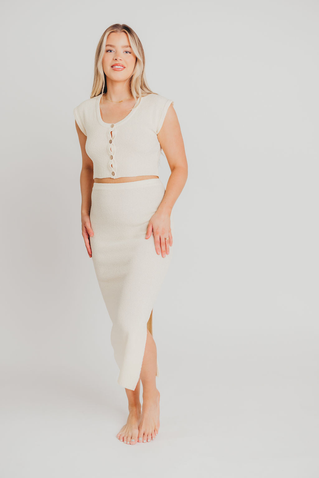 Mila Textured Button Top and Skirt Set - Bump Friendly