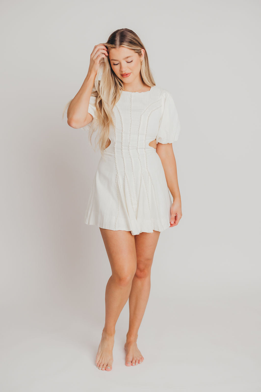 Lori Linen Blend Skater Dress With Pearl Trim