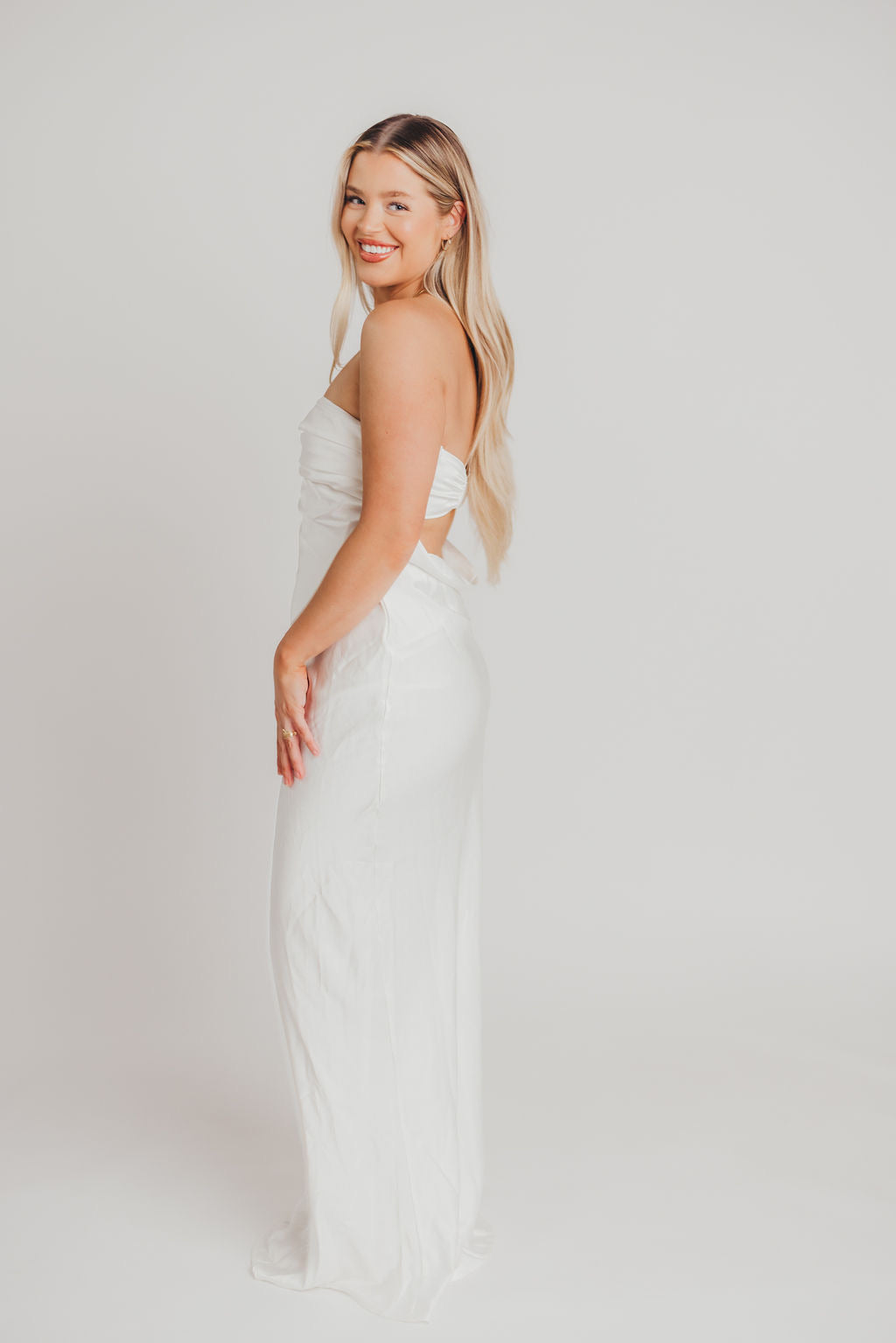 Adriana Satin Tube Maxi Dress in White