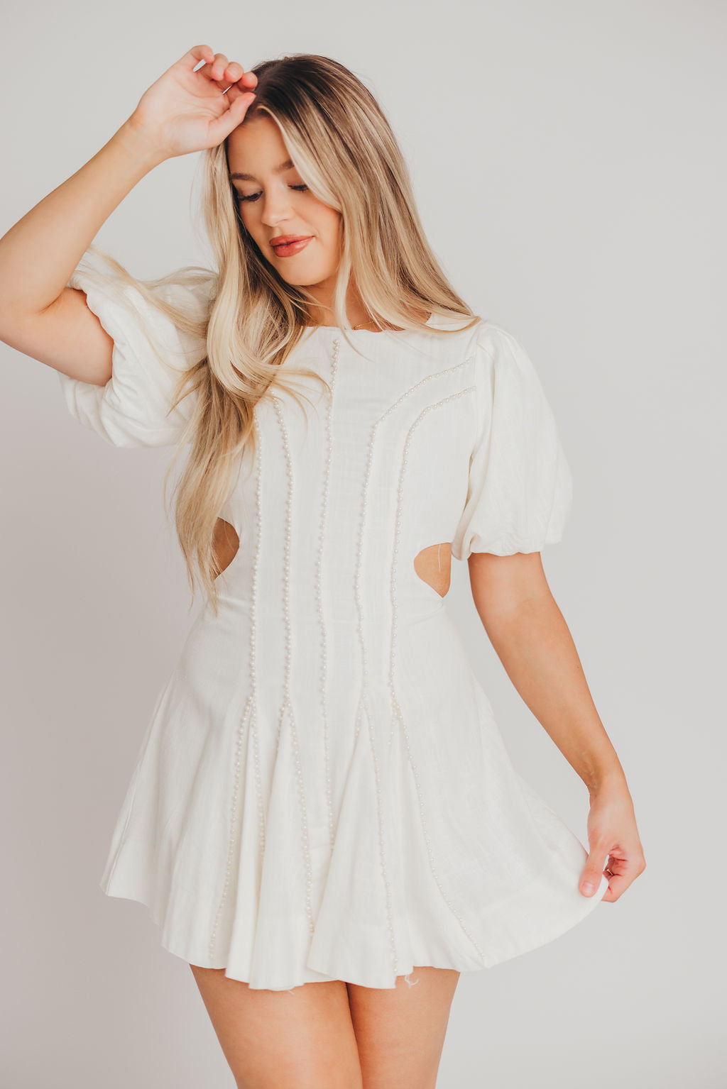 Lori Linen Blend Skater Dress With Pearl Trim