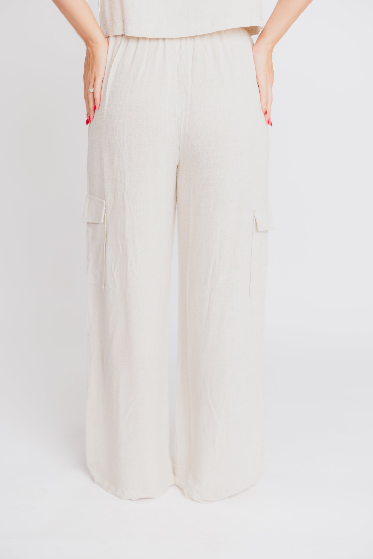 Flynn Linen Blend Wide Leg Cargo Pant in Natural
