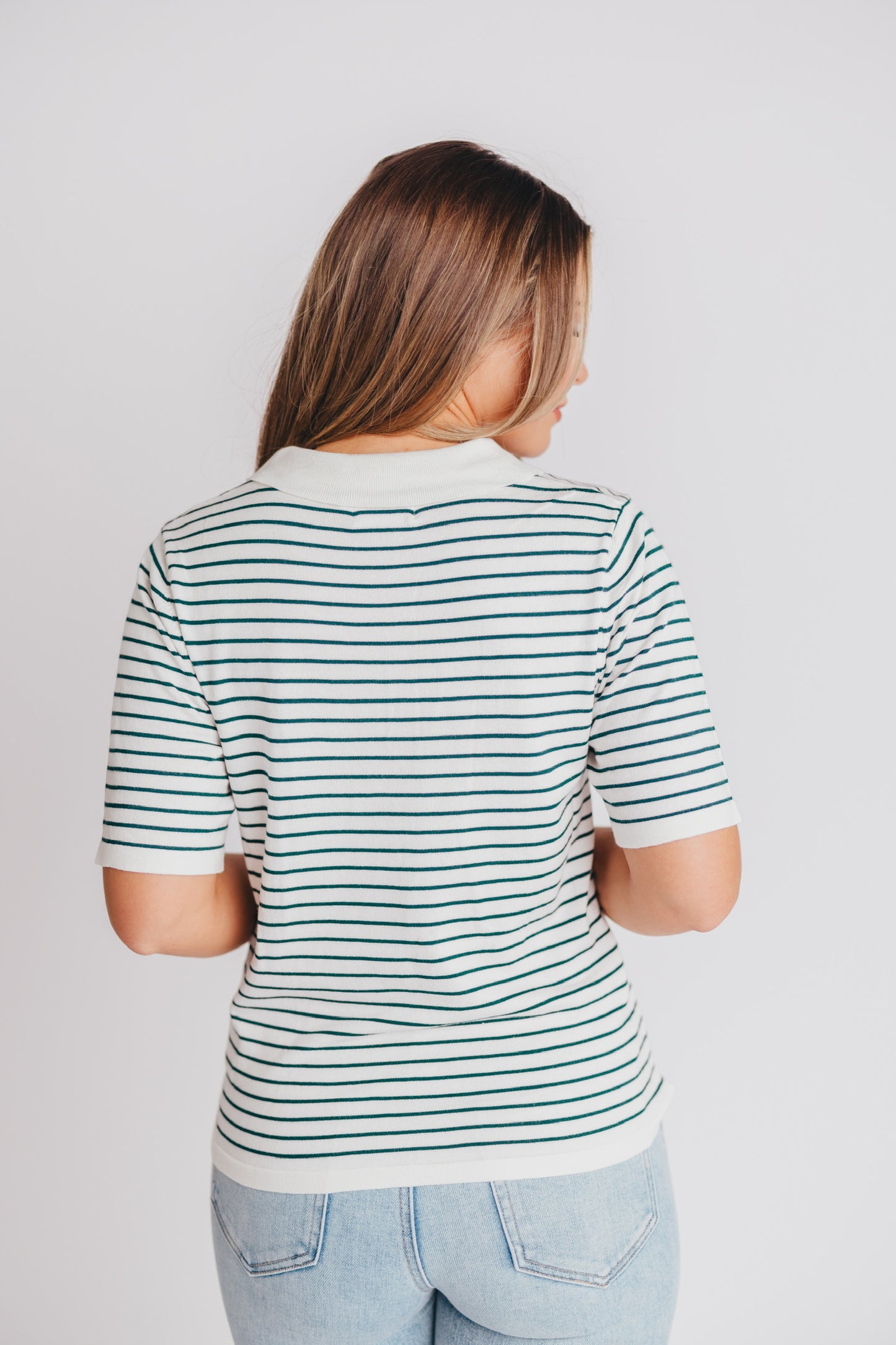 Rickie Striped Collared Shirt in Hunter Green/White