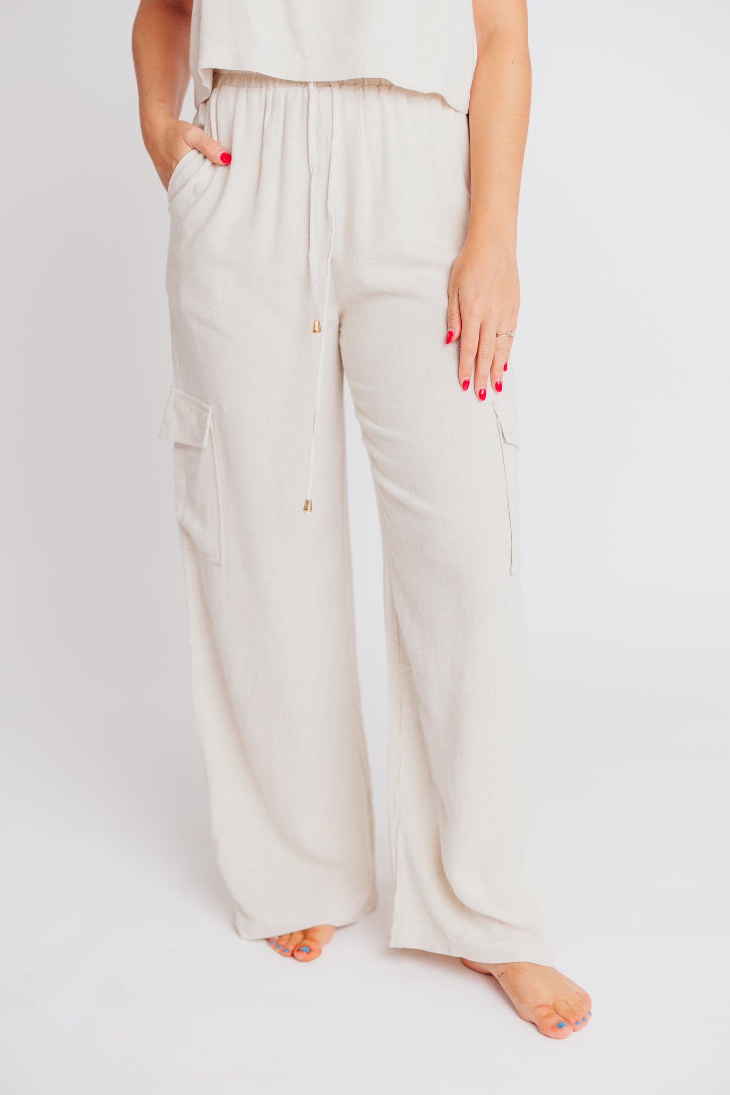 Flynn Linen Blend Wide Leg Cargo Pant in Natural