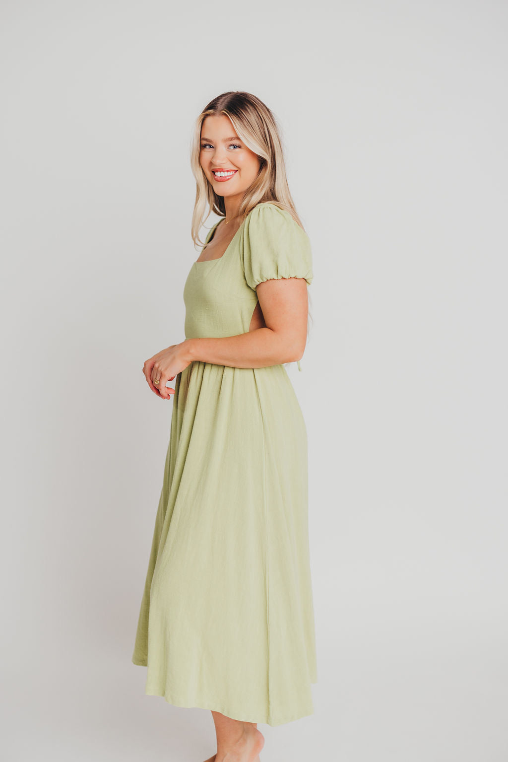August Open Back Dress in Avocado - Bump Friendly
