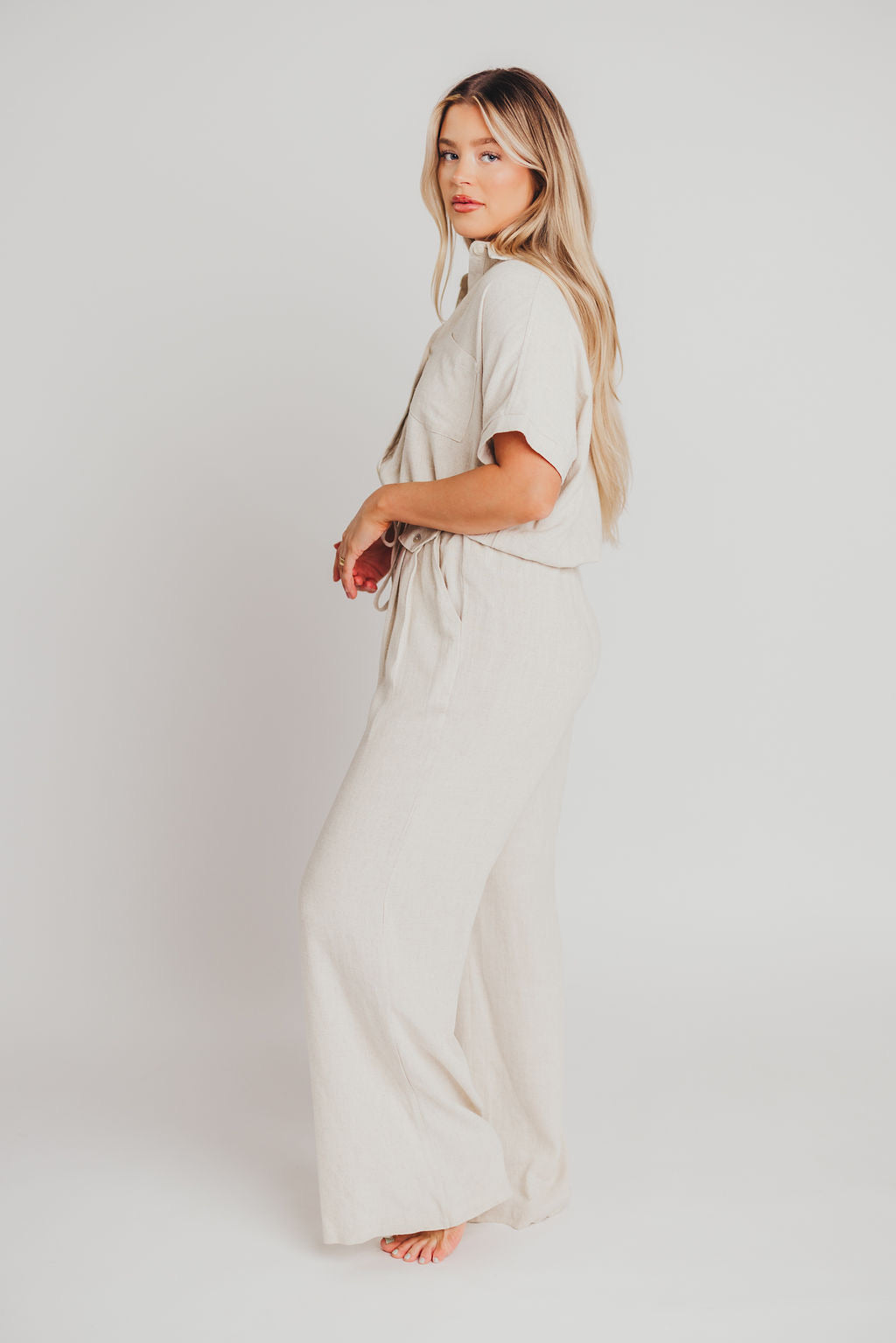 Erin Linen Blend Pleated Trousers in Natural