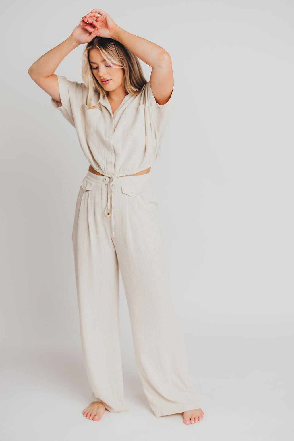 Erin Linen Blend Pleated Trousers in Natural
