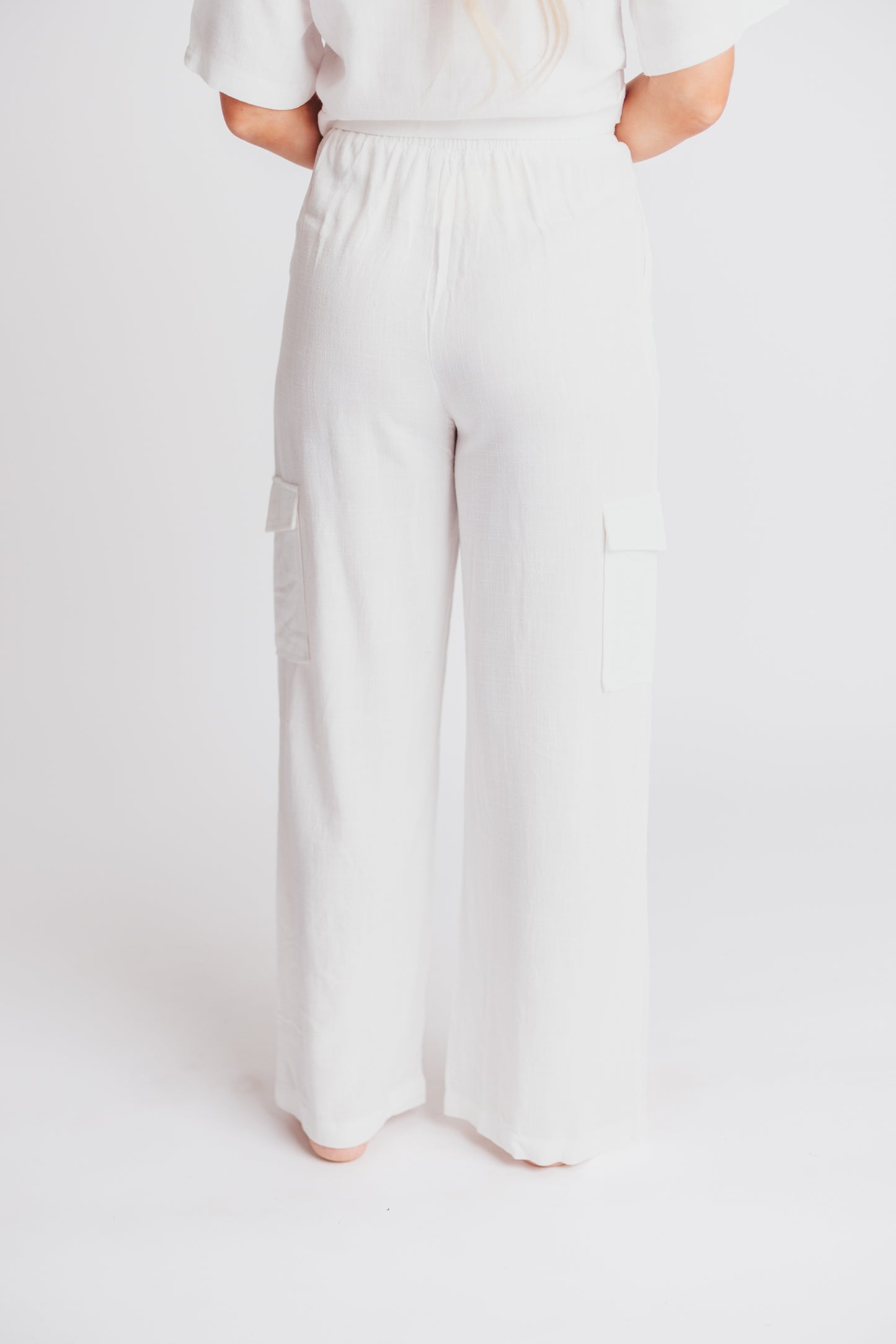 Flynn Linen Blend Wide Leg Cargo Pant in Off-White