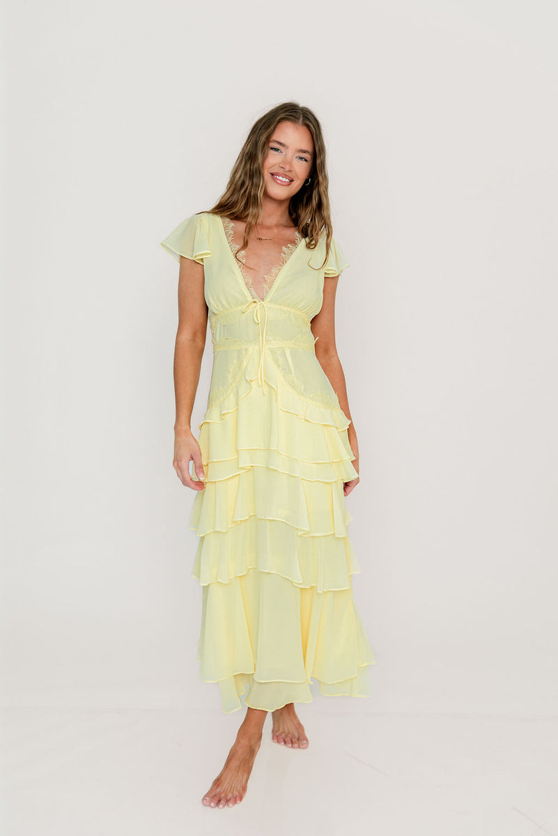 tiered ruffle dress A-line V Neck Chiffon Sweep Train Prom Dress with Ruffles Split Floral Print S8834P - Prom Dresses