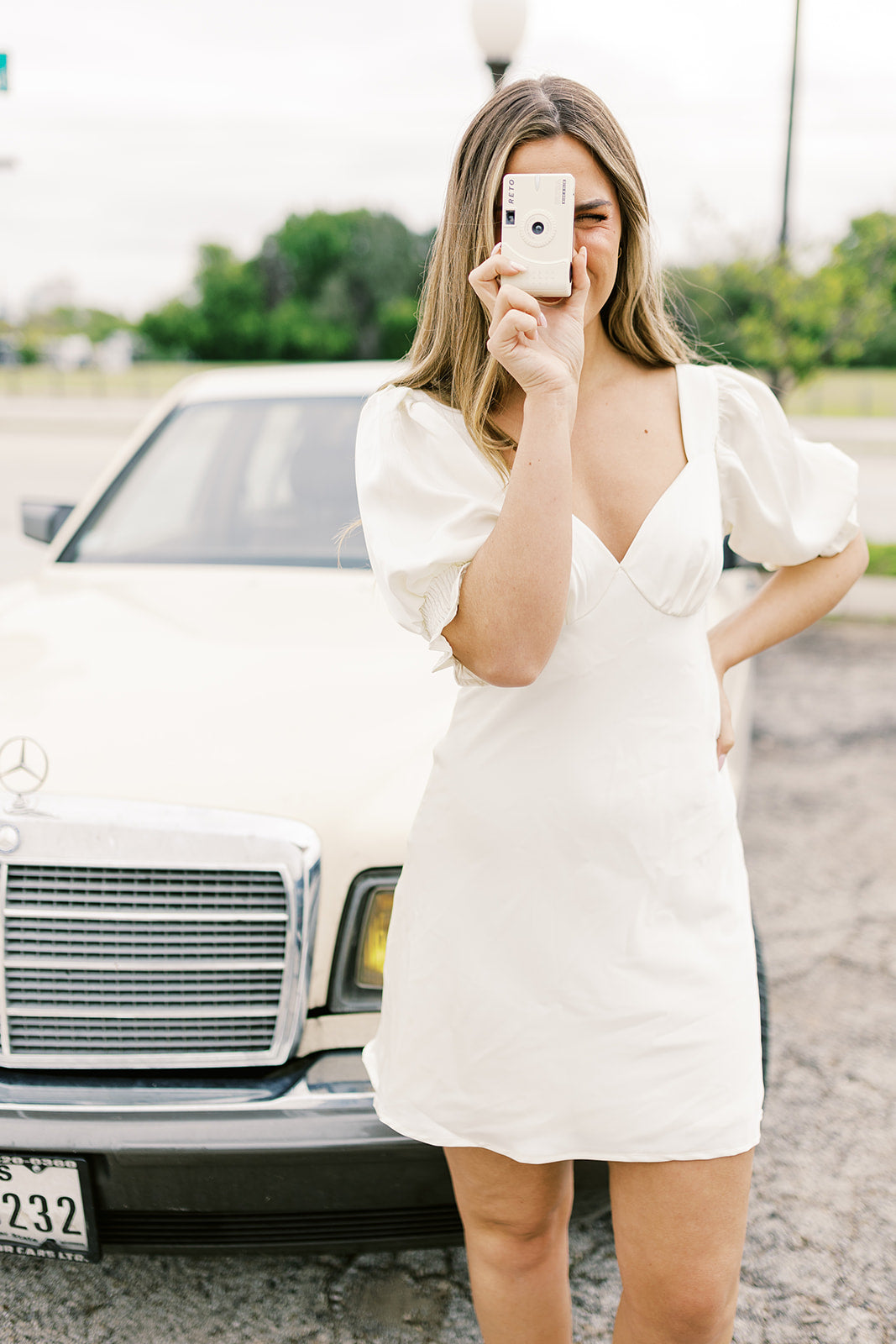 Brenn Puffed Sleeve Mini Dress in Off White