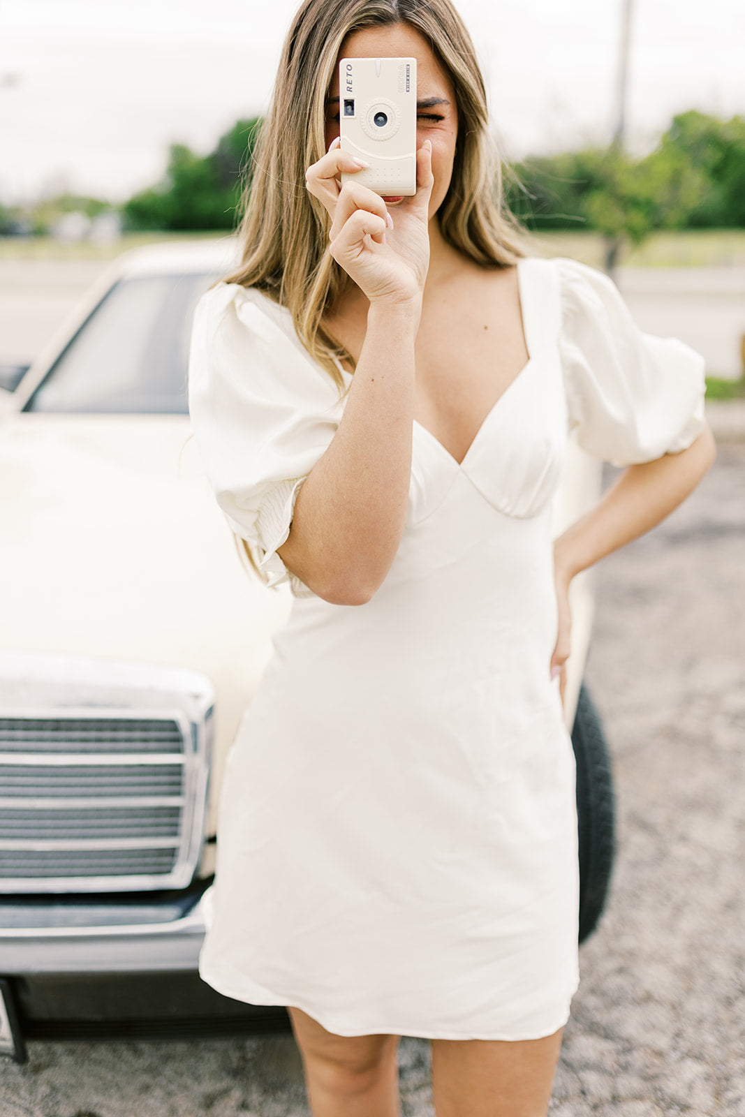 Brenn Puffed Sleeve Mini Dress in Off White