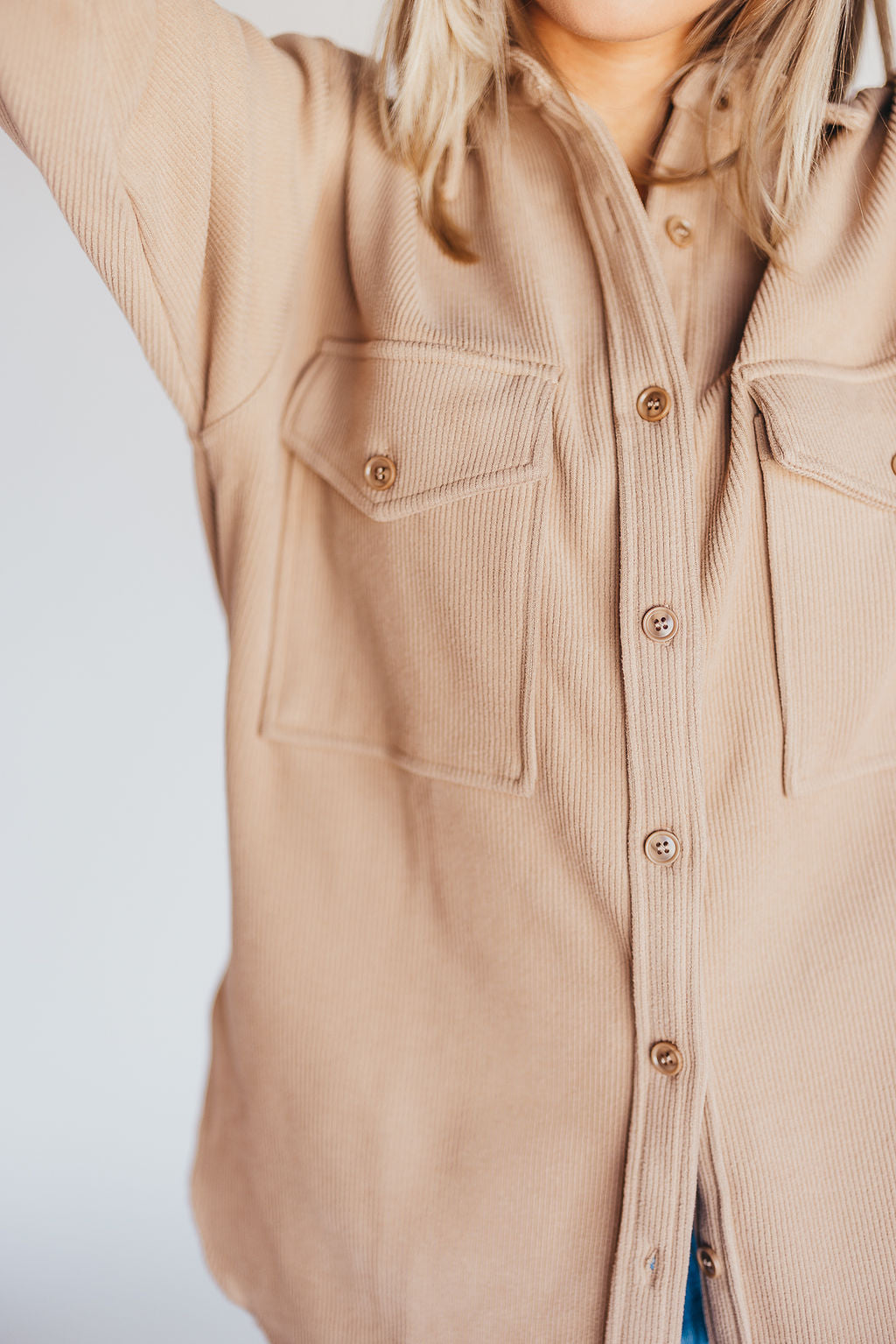 Soft and Lofty Corduroy Shirt Jacket in Camel