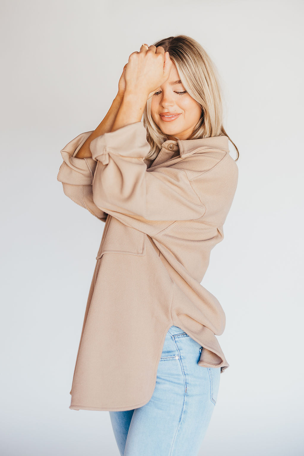 Soft and Lofty Corduroy Shirt Jacket in Camel