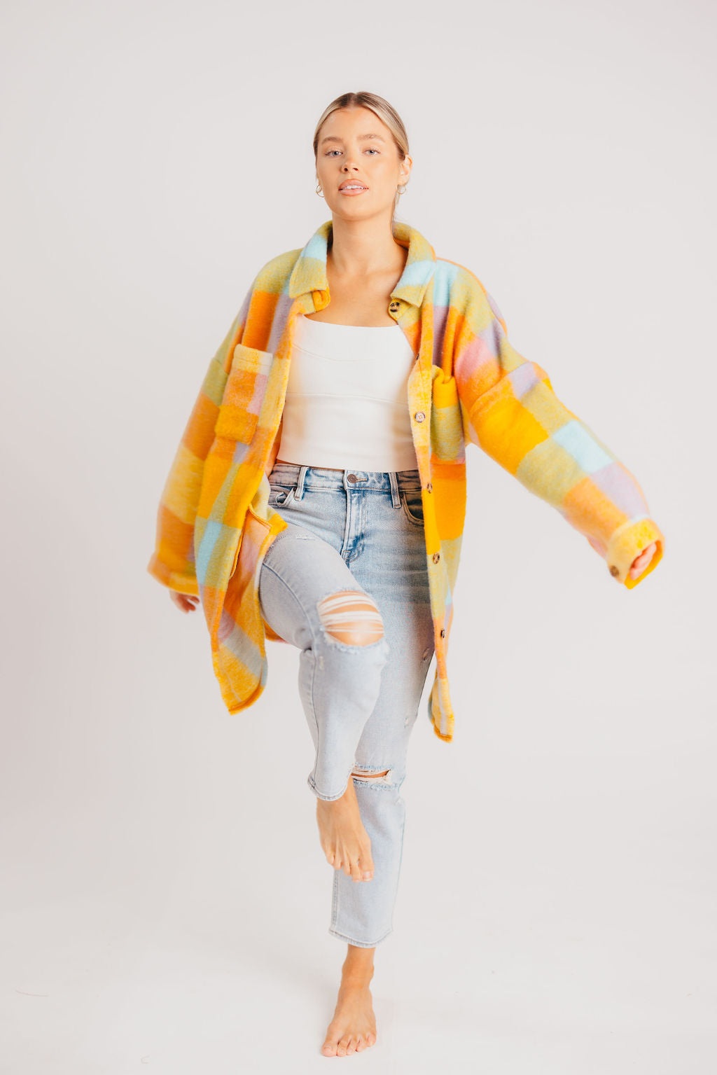Jaci Fuzzy Pastel Shacket in Lemon Drop