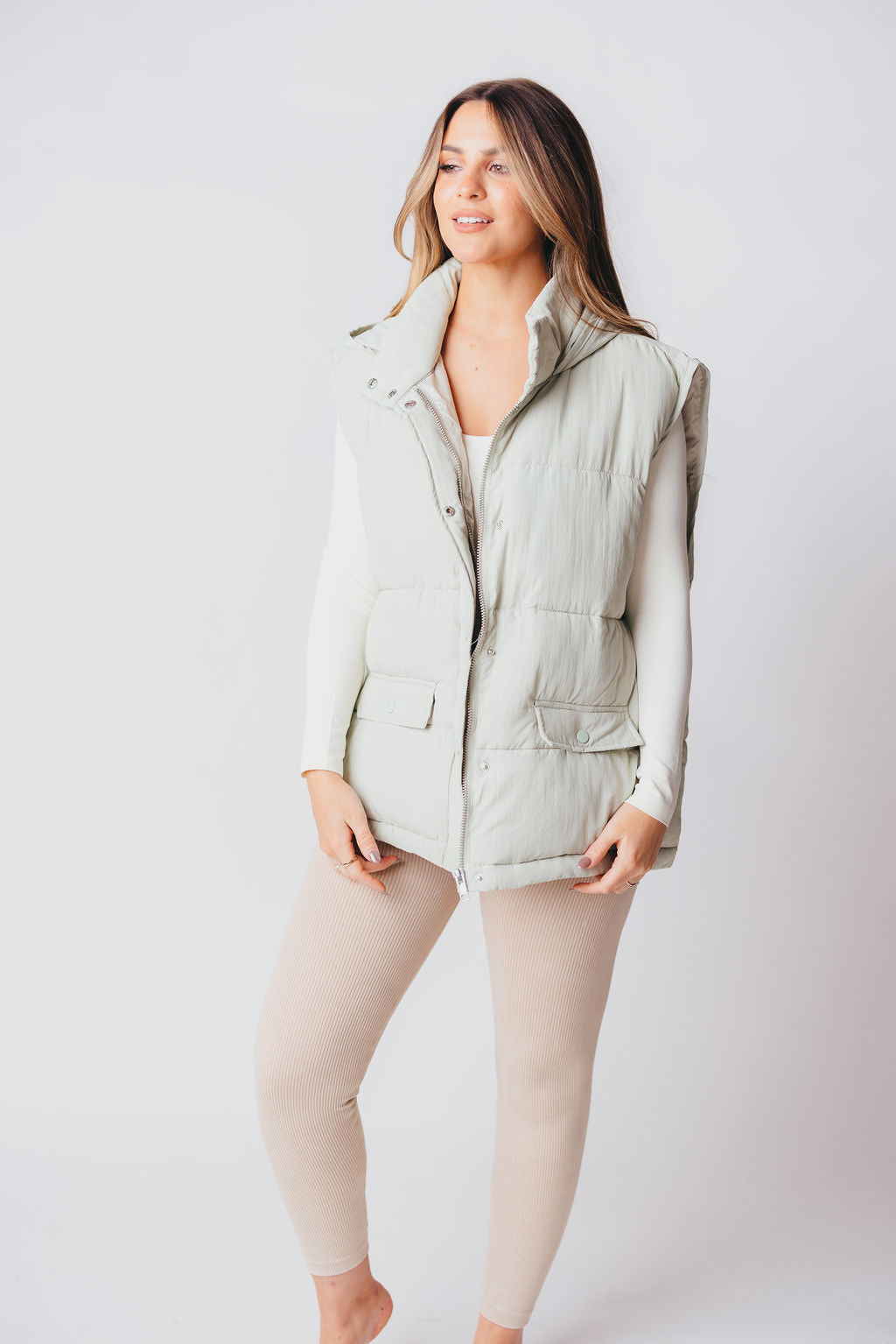 Whereto Sleeveless Vest in Light Sage