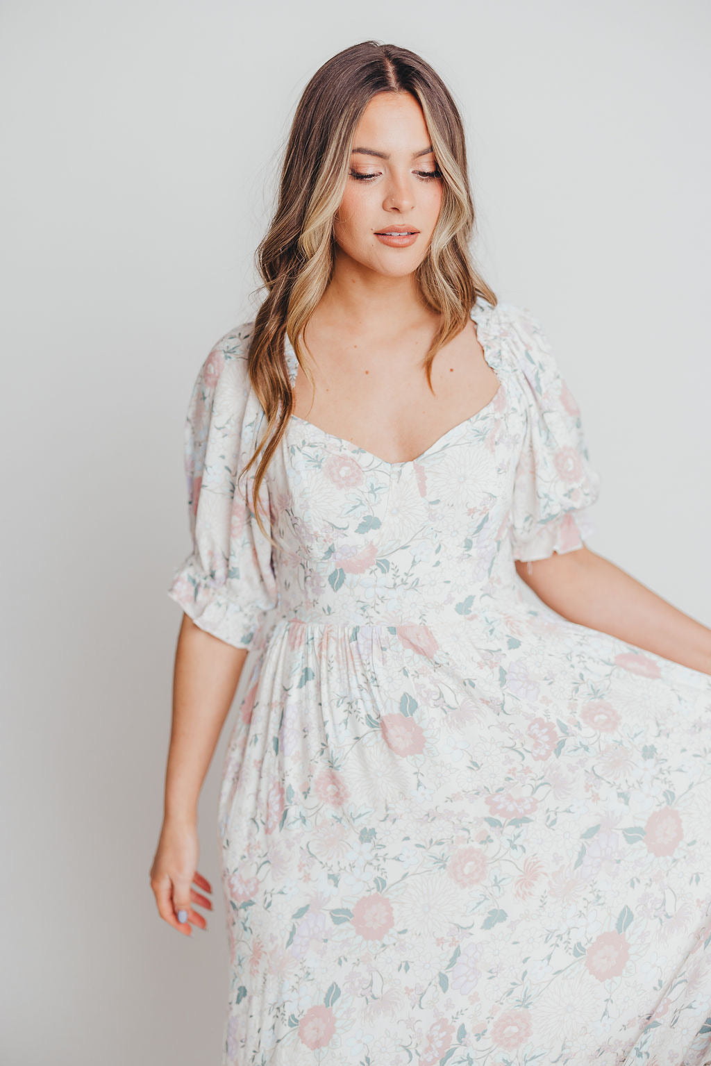 Sorrento Ruffled Maxi Dress in Cream Floral - Bump Friendly