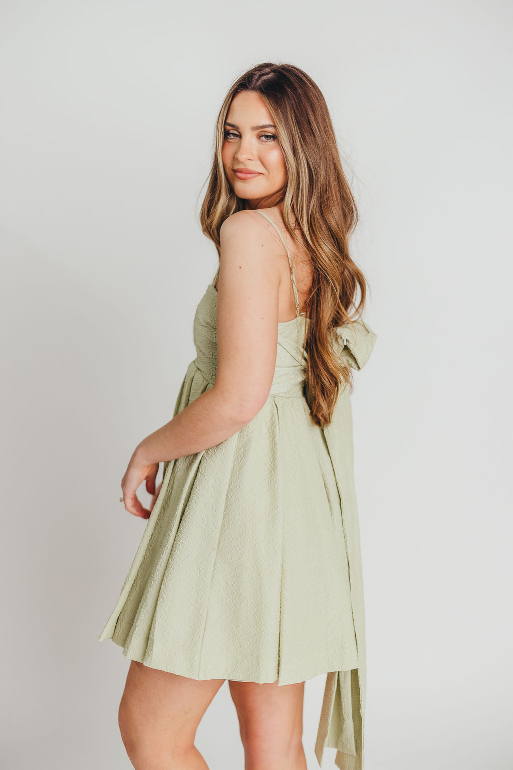 Jaya Babydoll Mini Dress in Sage