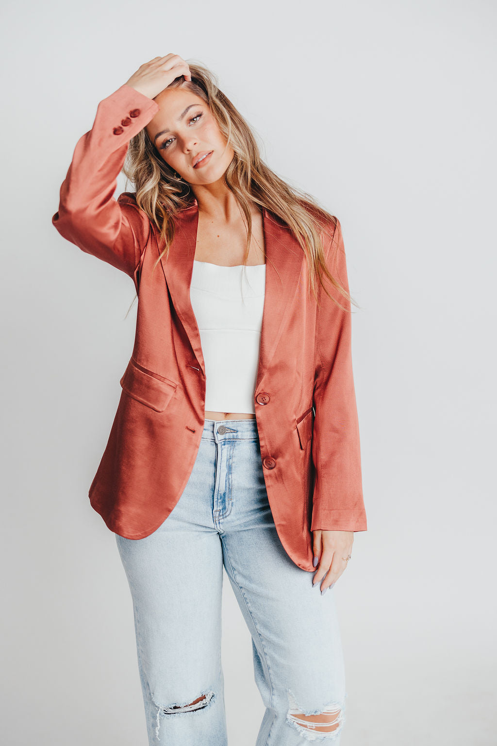 Kimia Satin Oversized Blazer in Rose Brown