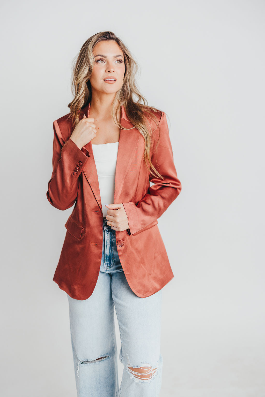 Kimia Satin Oversized Blazer in Rose Brown
