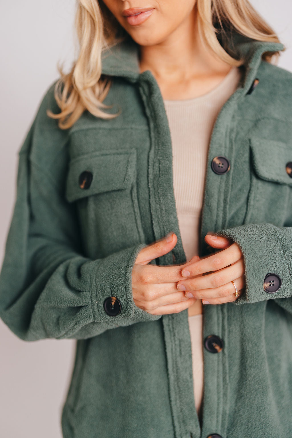 Premium Worth Collective Teddy Shacket in Evergreen