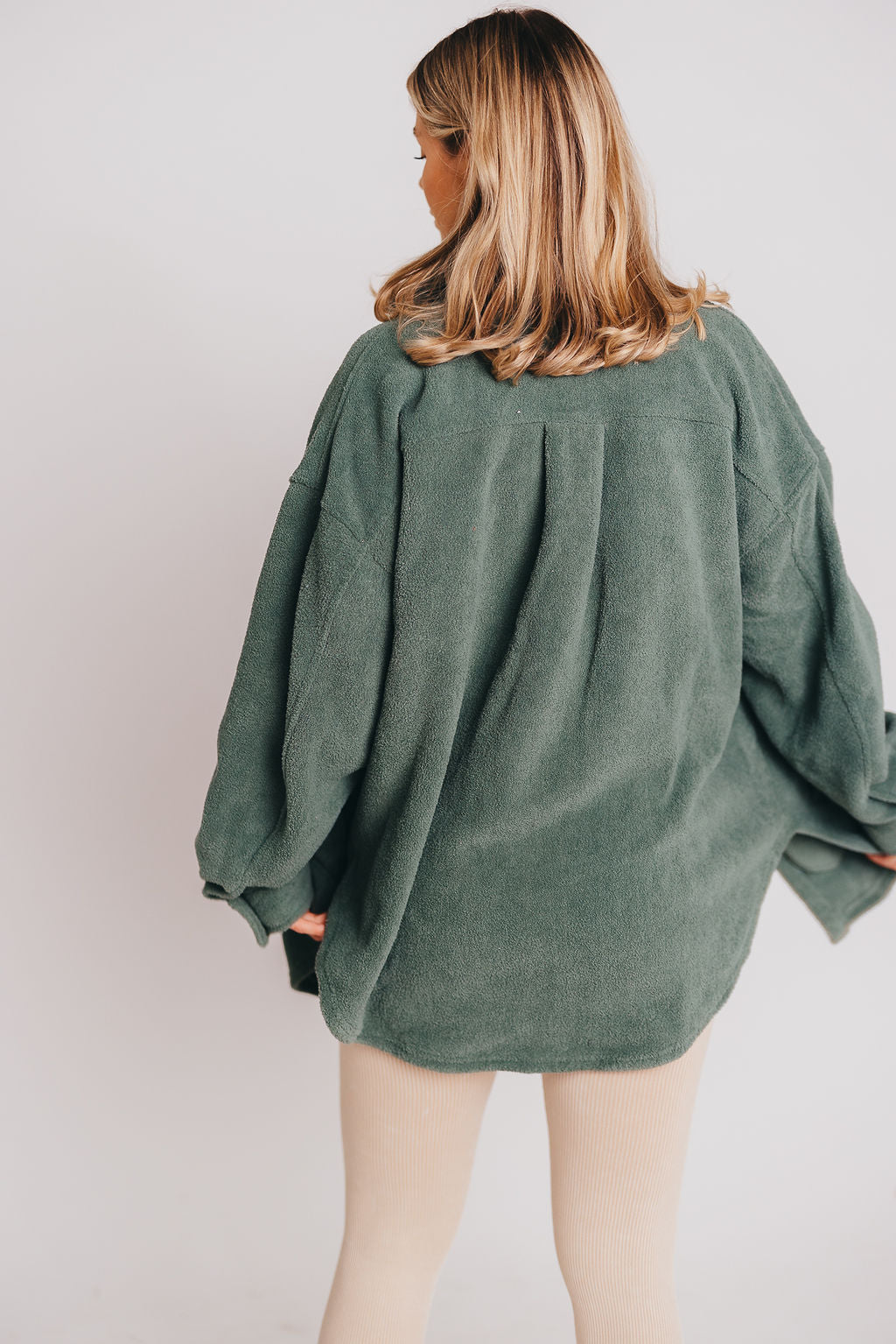 Premium Worth Collective Teddy Shacket in Evergreen