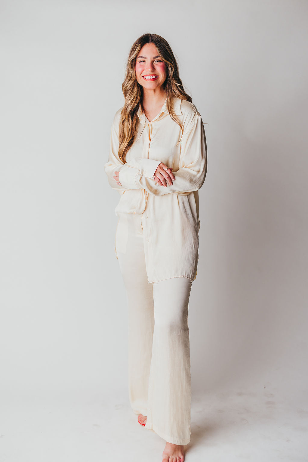 Fontenelle Flared Trouser in Butter Cream (more yellow in person)