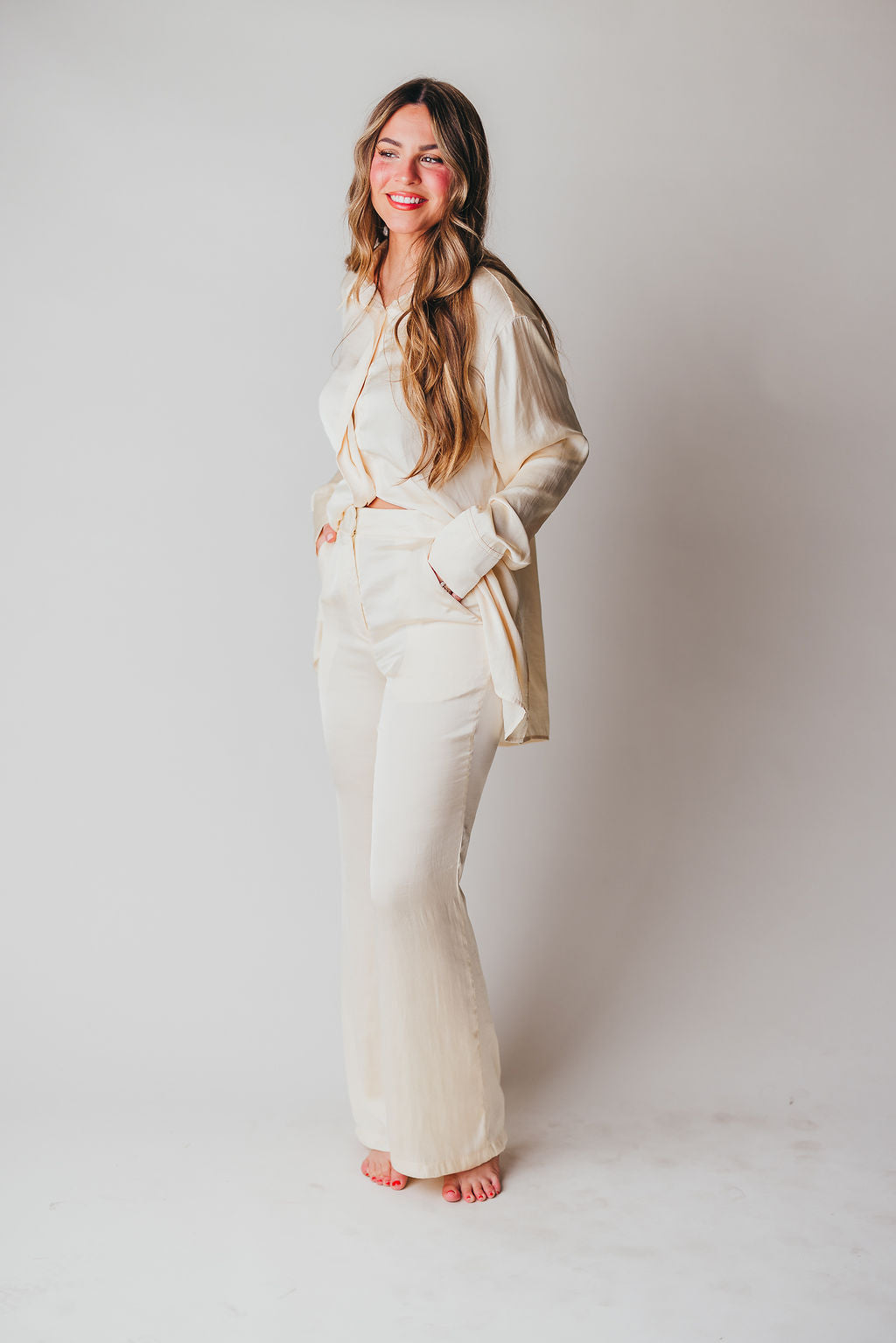 Fontenelle Flared Trouser in Butter Cream (more yellow in person)
