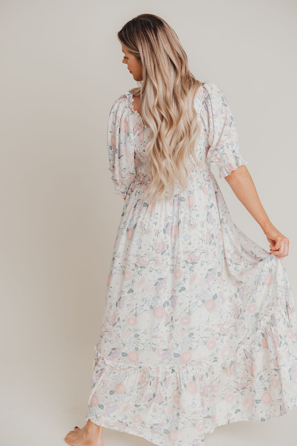 Sorrento Ruffled Maxi Dress in Cream Floral - Bump Friendly