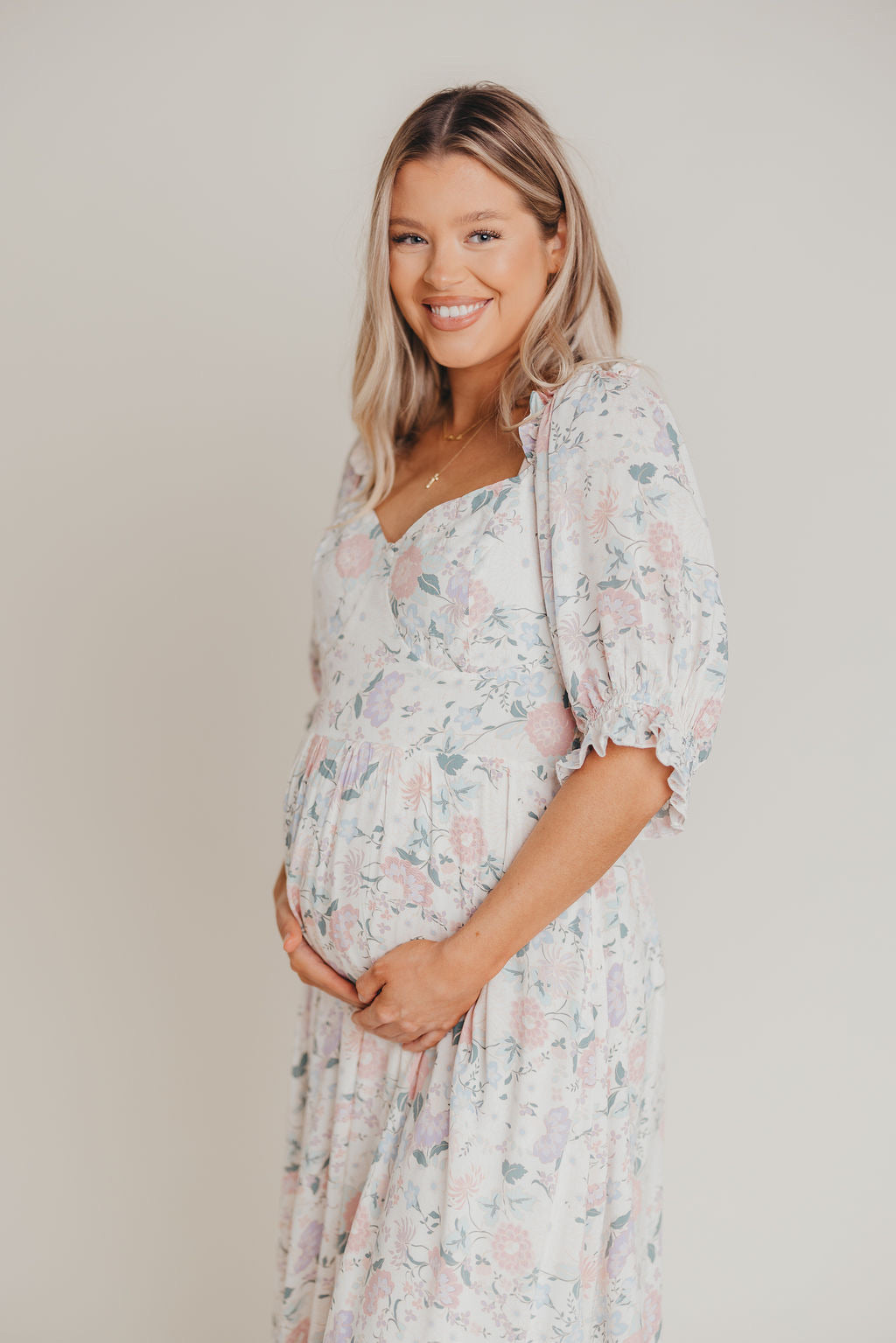 Sorrento Ruffled Maxi Dress in Cream Floral - Bump Friendly