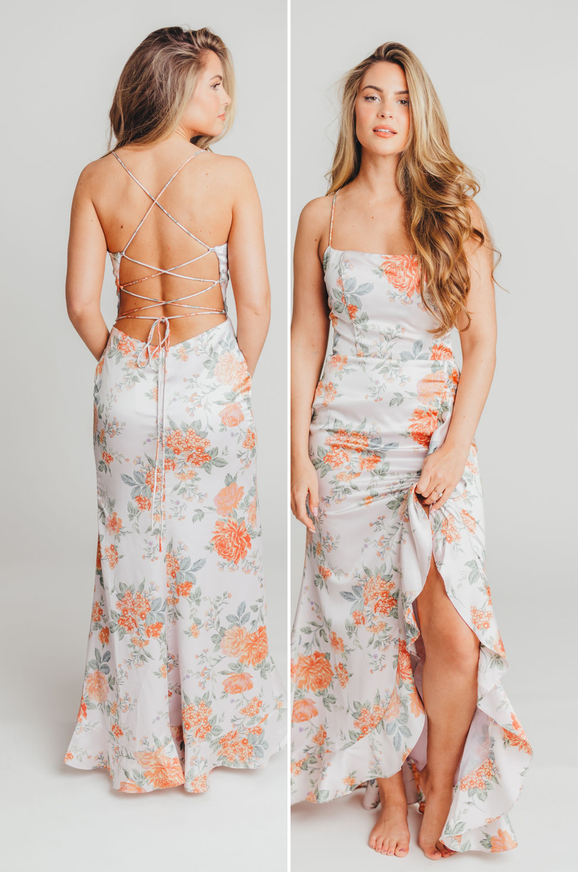 Peach floral maxi dress hot sale