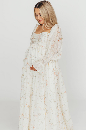 Delilah Maxi Dress with Train in Peach - Bump Friendly (XS-3XL)