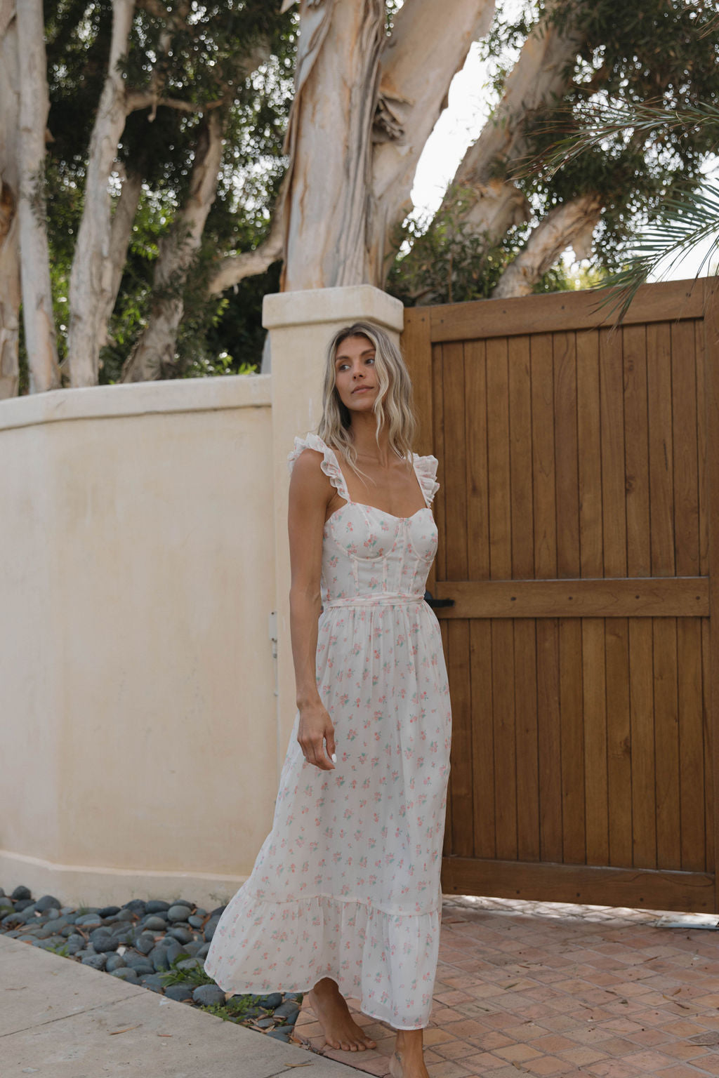 Rosamund Bustier-Style Maxi Dress in Blush Pink Floral - Inclusive Sizing (S-3XL)