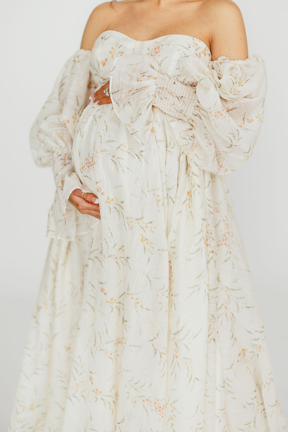 Delilah Floral Maxi Dress with Train in Blush/Grey - Bump Friendly