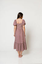Maple Field Gingham Babydoll Midi Dress in Burgundy, another angle