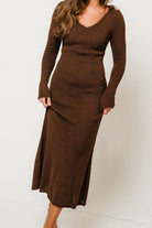 Amari Hooded Knit Maxi Dress in Brown, side view