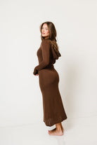 Amari Hooded Knit Maxi Dress in Brown, another angle