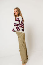 Piper Varsity Striped Cardigan in Beige, back view
