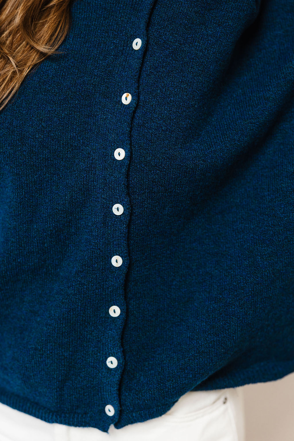 Piper Cardigan in Deep Sea Blue, back view