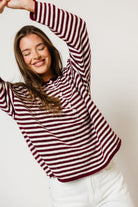 Ever Oversized Striped Henley Sweater in Wine/Cream, close view