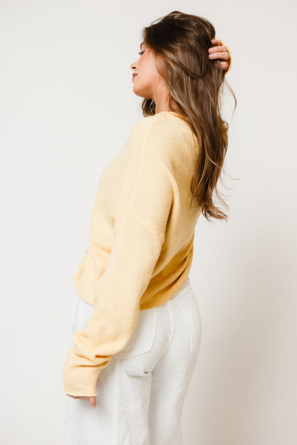 Piper Cardigan in Honey, back view