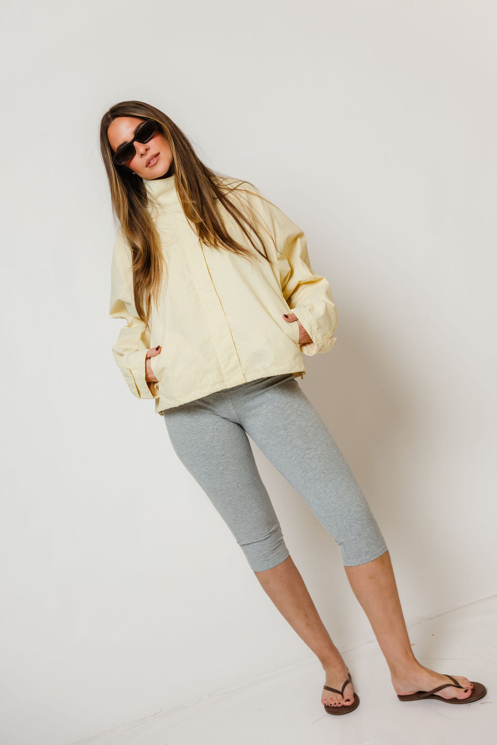 Drew Utility Windbreaker Jacket in Buttercream, studio view