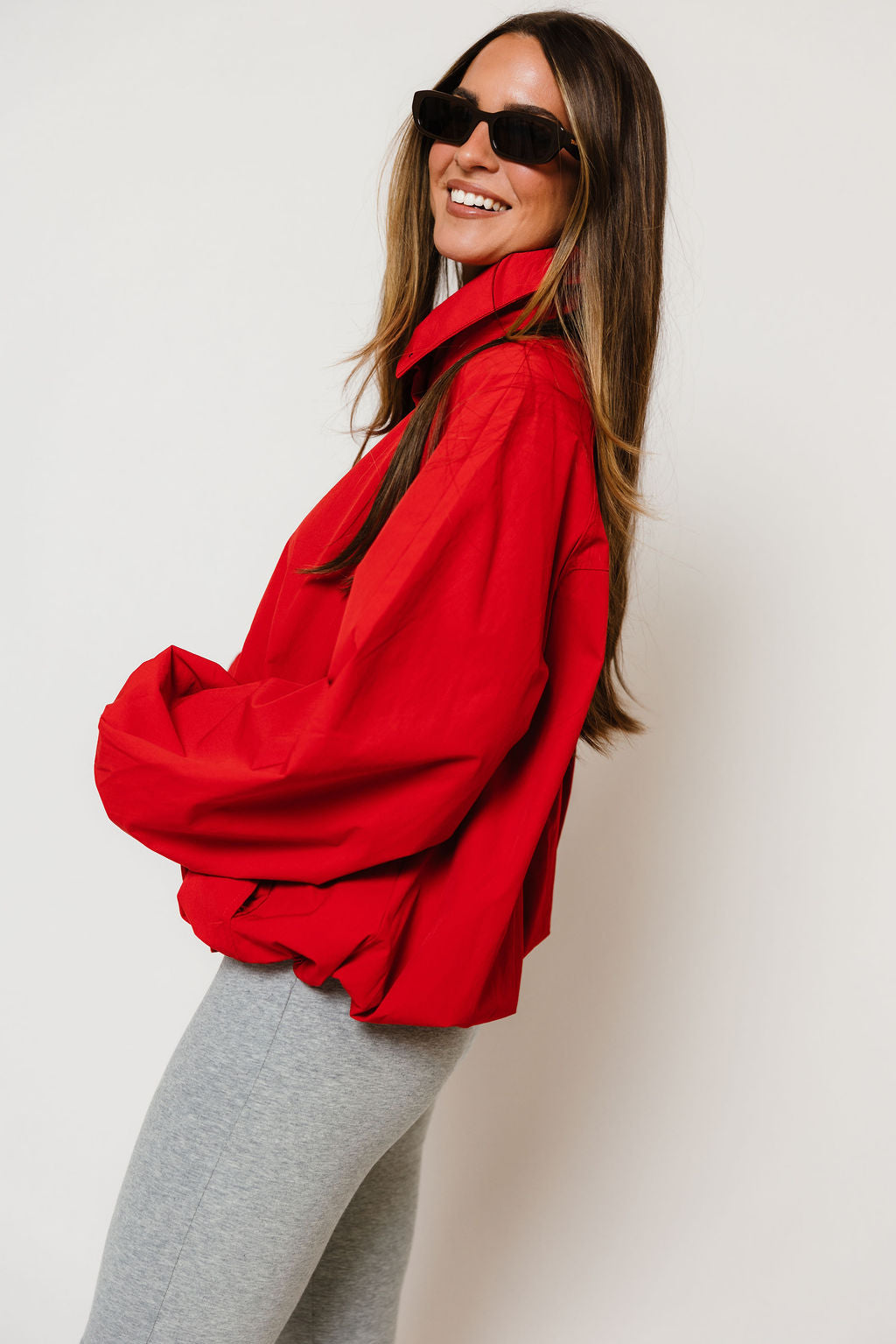 Savina Funnel Neck Nylon Bubble Jacket in Chili, full length