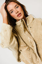 Saint Washed Boyfriend Fit Corduroy Jacket in Beige, side view
