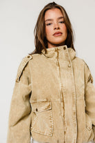 Saint Washed Boyfriend Fit Corduroy Jacket in Beige, full length
