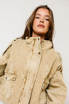 Saint Washed Boyfriend Fit Corduroy Jacket in Beige, studio view