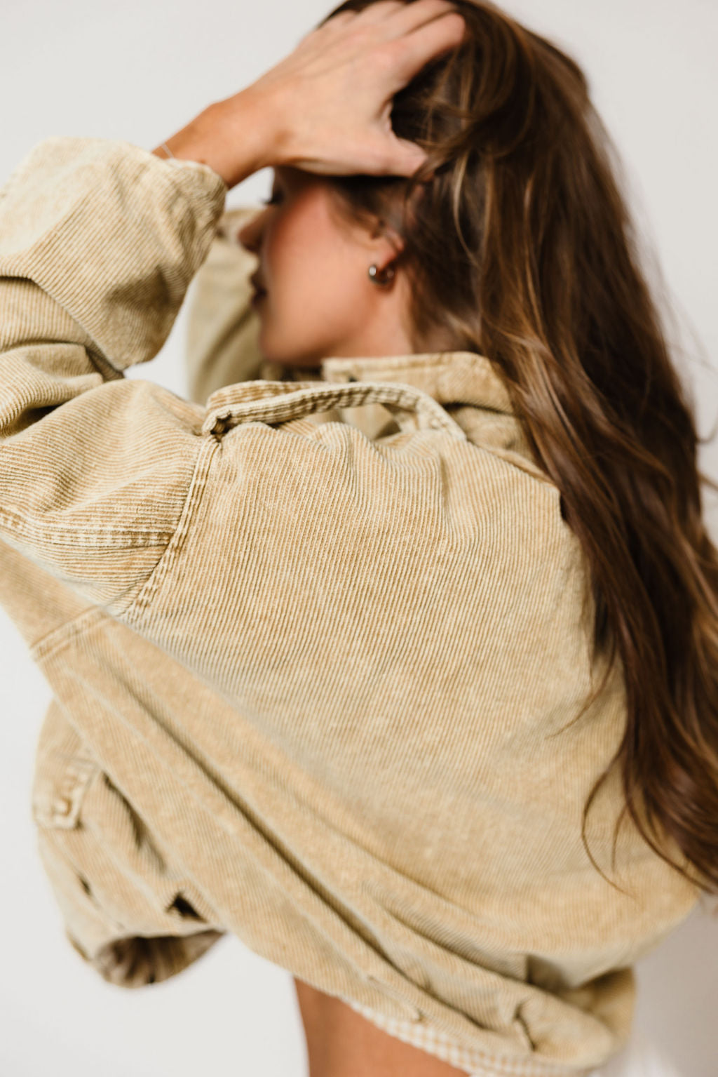Saint Washed Boyfriend Fit Corduroy Jacket in Beige, styled view
