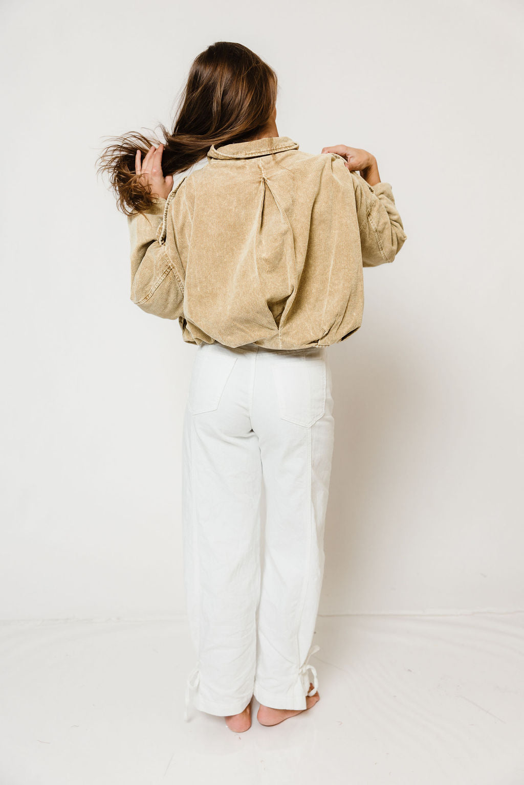 Saint Washed Boyfriend Fit Corduroy Jacket in Beige, side view