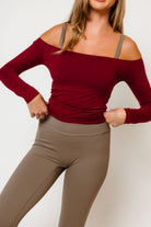 Cassia Soft Knit Off-Shoulder Top in Dark Cherry, side view